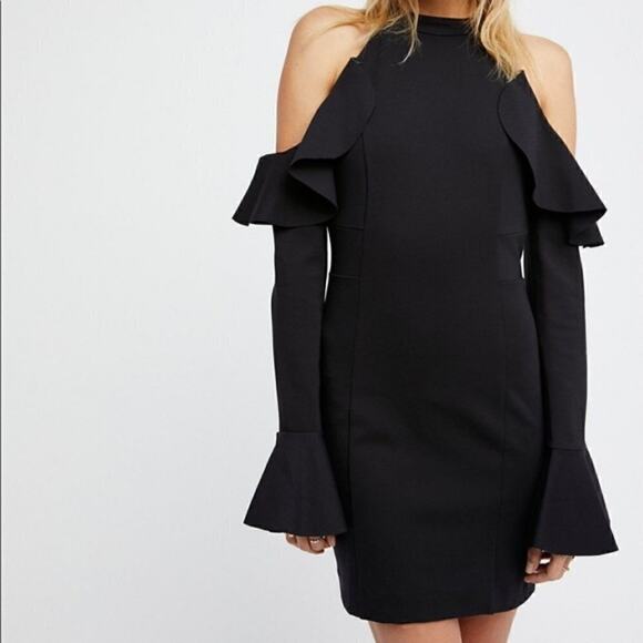 Free People Sweet Talk Mini Dress Black ruffle S - Picture 1 of 10